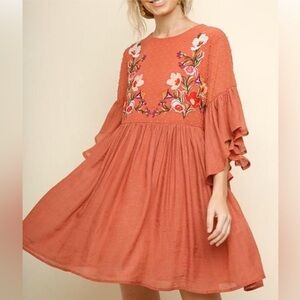 Umgee Terracotta Textured Floral Dress